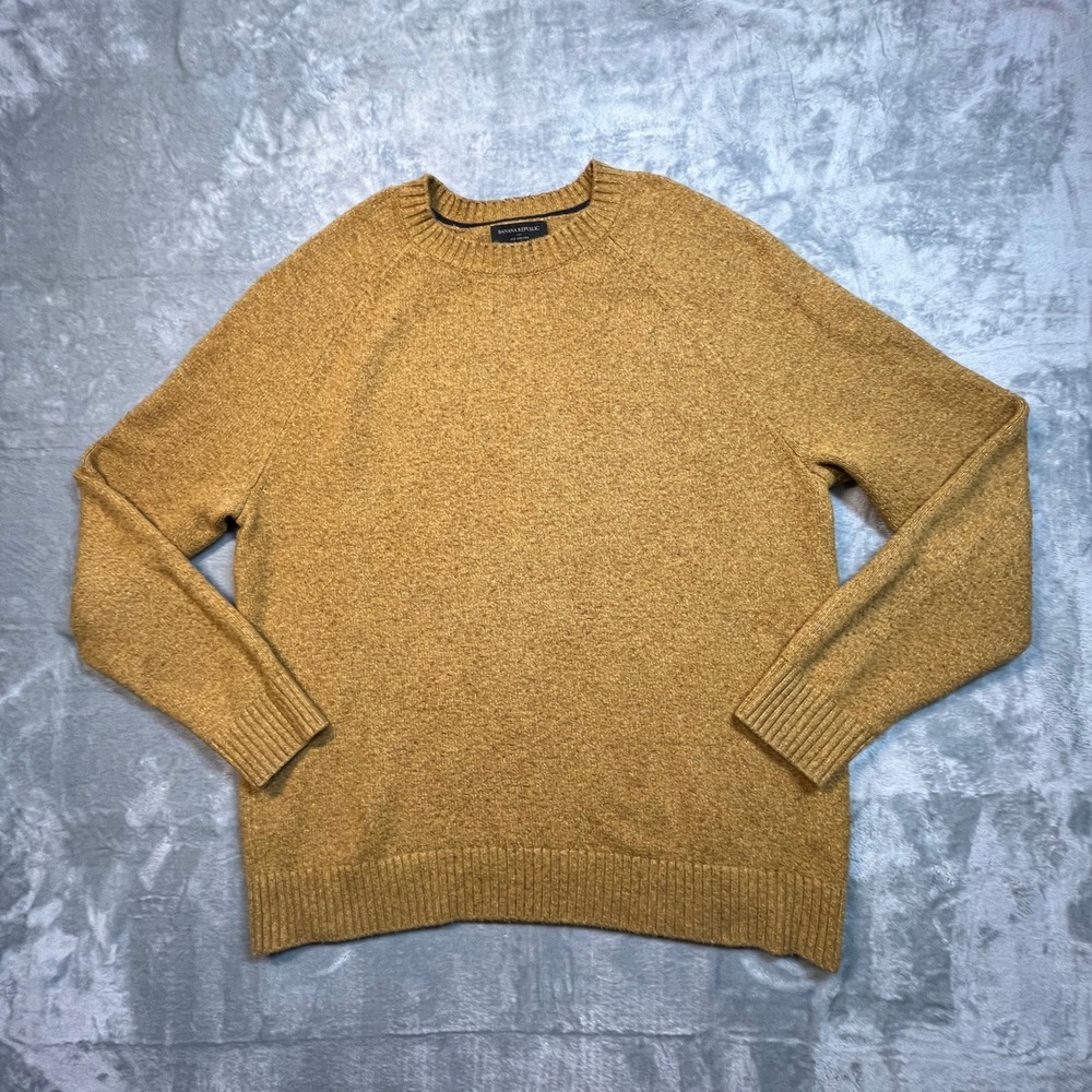 Banana Republic Eco Sweater Mens XL Mustard Yellow Marl Crewneck Raglan Pullover